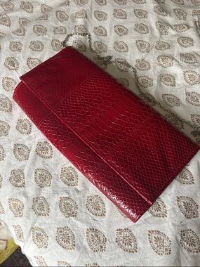 Oversized Oxblood Burgundy Vegan Crocodile Embossed Clutch Purse with Chain